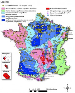 Carte France faibles émetteurs et géologie