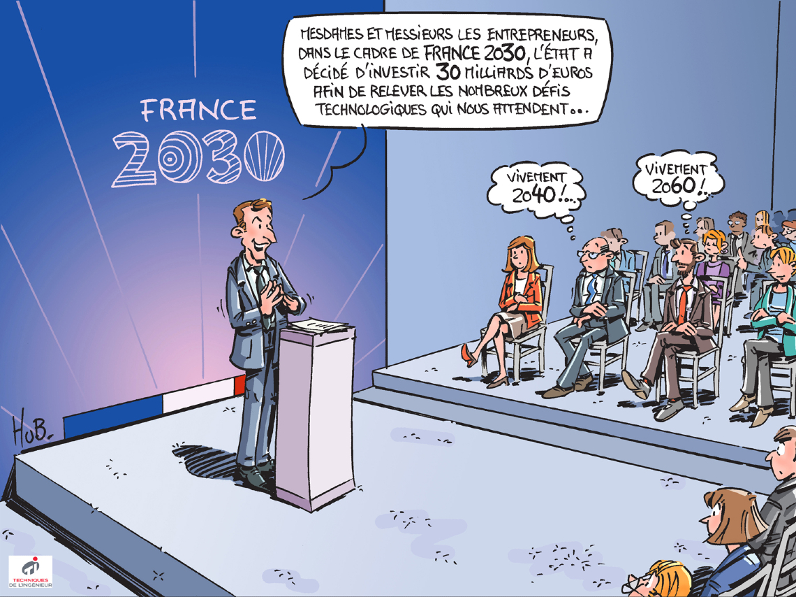 Dessin FRANCE 2030 pousse l’industrie vers le futur