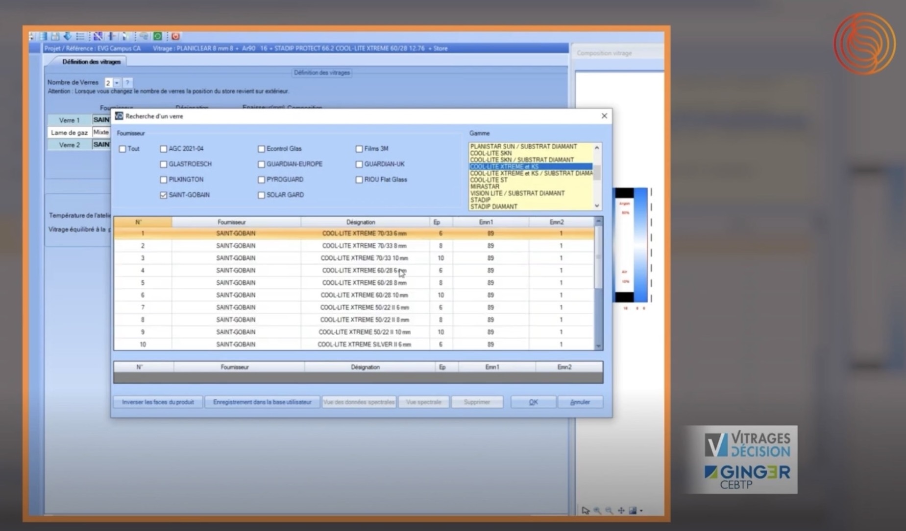 Logiciel de calcul thermique et de dimensionnement de vitrages
