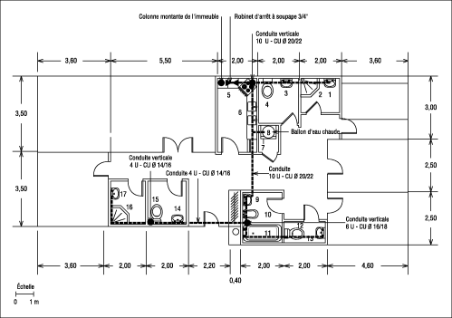 Appartement T6 – Plan des réseaux d’eau froide.