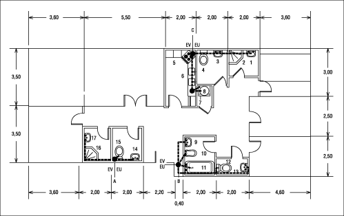 Appartement T6 – Plan des réseaux d’évacuation.