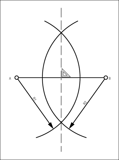 Tracé d’une perpendiculaire au milieu de AB.