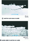 Figure 31 - Metallographic sections showing the propagation of fatigue cracks in a cam-pusher system on a side-camshaft engine (IFP document).