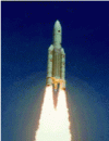 Figure 2 - Ariane 5 taking off with three rocket engines: one Vulcain H2/O2, two EAPs (powder acceleration elements) with solid propellant (CNES)