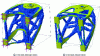 Figure 18 - Optimization results for two different optimization volumes. Objective function: minimum mass with maximum displacement constraint at certain nodes.