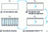 Figure 4 - Ferroelectric domains appear at the ferroelectric transition temperature to cancel out the surface charges that cause the depolarization field.
