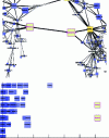 Figure 10 - Synchronized multiple views: the two pink-bordered vertices are simultaneously selected in both views (top: graph drawing; bottom: scatterplot).