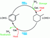 Figure 5 - Schematic diagram of LOHC dihydrogen storage (by catalytic hydrogenation) and release (by catalytic dehydrogenation), using the methylcyclohexane/toluene pair as an example.