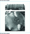 Figure 44 - Fatigue fracture of a ∅ 850 mm blooming cylinder on opposing thermal cracks. Concentric stop lines. Final ovoid cracks