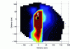 Figure 18 - Radiography workstation layout study. Station study carried out for an intra-oral exposure. Heliodent MD 70 kV 7mA DC generator, exposure 0.184s, i.e. a load of 1.288 mA.s. The annual effective dose estimator H*(10) in Sv is calculated on the basis of two x-rays per hour for 2000 annual hours worked. The maximum permissible dose for a dental surgeon (category B person) is 6 mSv/year. Note the radiation scattered by the patient and the protective effect of the chair headrest. The pitch of the diagram (50cm) makes it possible to objectify the folding positions in black. It should be noted that the safety distance allowed (2 metres behind the source) is totally safe.