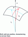 Figure 5 - Schematic representation of a surface element and its two radii of curvature