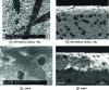 Figure 17 - SEM images of surfaces and cross-sections of ZrB2-SiC samplesf reference and oxidized in air plasma at a maximum temperature of 2,190 K