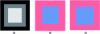 Figure 25 - (a) Depth map corresponding to the scene imaged in figure 24: the further away the imaged plane, the darker the grey value; (b) image refocused in the plane of the blue square; (c) image refocused in the plane of the red square.