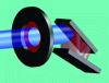 Figure 18 - Realistic view of the path of a 10 mm diameter beam undergoing seven reflections in a trap consisting of two photodiodes inclined at 15°.