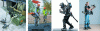 Figure 3 - From left to right: HULC exoskeleton from Lockheed Martin; Hercule platform from RB3D; "XOS-2" from Ratheon Sarcos; Fortis passive exoskeleton from Lockheed Martin, topped by an Ekso Works arm from Ekso Bionics.