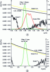 Figure 7 - Spectral characteristics for temperature measurement in the 1.4 µm range () and the 2.7 µm range ()