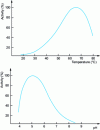 Figure 4 - Example of an activity curve for a commercial enzyme, illustrating the optimal operating conditions in terms of temperature and pH