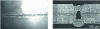 Figure 17 - Disturbances caused by zinc vaporization on a laser overlap weld; top view (left) and cross-section (right)
