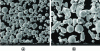 Figure 10 - Powder morphology of stainless steel produced by (a) gas atomization and (b) water atomization [3]