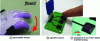 Figure 12 - 3D-printed carbon black/PCL composite
for the manufacture of piezoresistive and capacitive sensors, and
enlargement of one of the 3 printed sensor blocks (reproduced with
permission from [119]).