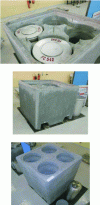 Figure 20 - MAVL container demonstrators before closure: top, for bitumen effluent drums; bottom, for compacted fuel assembly structure waste (source: Andra).