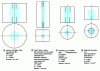 Figure 17 - Cross-sectional views of cavities, comparative dimensions with dielectric filling (in blue) (TM01 modes)