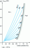Figure 10 - Carbon potential as a function of the ratio  and temperature