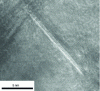 Figure 22 - METHR micrograph of a nanometric CrN precipitate in semi-coherence with ferritic matrix (Fe-1%Cr nitrided 14 h at 553°C) [29].