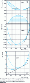 Figure 7 - System with strong repulsive interaction and complete solid-phase miscibility gap up to the critical point
