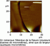 Figure 9 - Image of a fracture on the surface of a 400 nm B4C deposit on Si (100) at −600 V self-polarization voltage