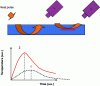 Figure 11 - Basic principle of active infrared thermography: first, a pulsed heat source impacts the surface to be inspected; the presence of a subsurface defect will prevent heat diffusion and alter the heating kinetics read by thermal imaging of the surface.
