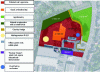 Figure 3 - Aerial photo of the site with the zoning of the various uses envisaged by the company on the site prior to the feasibility study.