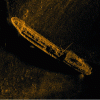 Figure 21 - Image acquired by HISAS 1030 synthetic aperture sonar aboard the AUV HUGIN 1000. The length of the wreck is 68 m (Holmengraa tanker lying in 77 m of water) (credit: Kongsberg Maritime).