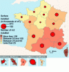 Figure 5 - Total surface area and density of solar thermal collectors in operation in 2019 (source: INSEE)