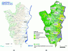 Figure 11 - a) Hydrographic map of the Beaujolais region and b) land use map with watershed delimitation: the marked upstream-downstream (west-east) zonation reflects the geography of the massif and land use (cartographic credit SMRB).
